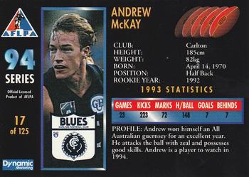1994 Dynamic AFLPA #17 Andrew McKay Back